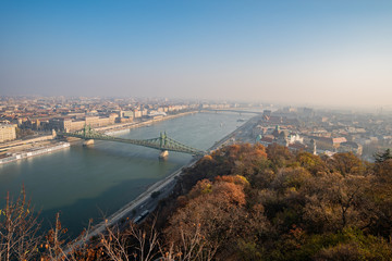 Fototapeta premium Aerial view of the Liberty Bridge bridge