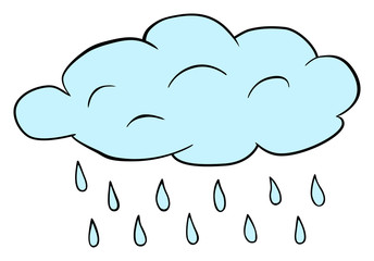 Cloud with rain drops clipart. Weather forecast for rain icon. Vector water drops illustration.
