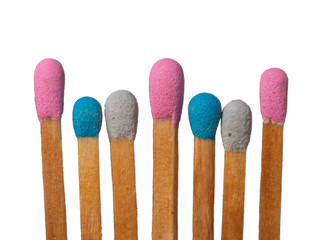 Matches isolated on a white background. Macro close-up shot.