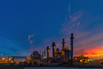 Petrochemical plant at Sunset,Twilight In the industrial area Eastern Thailand.