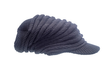 Black knitted hat isolated on a white background.