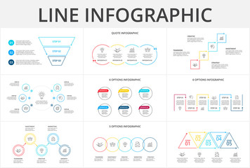 Fototapeta na wymiar Thin line flat elements for infographic. Template for diagram, graph, presentation and chart. Business concept with 3, 4, 5 and 6 options, parts, steps or processes.