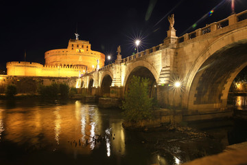 Castel St. Angelo and St. Angelo Bridge in the night Rome, Italy