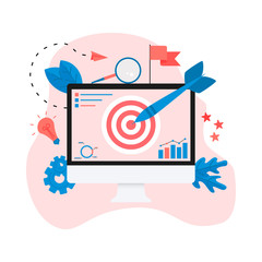 Target with an arrow on monitor, hit the target, goal achievement. Business concept vector illustration	