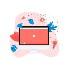 Webinar, internet conference, web based seminar, online education, e-learning flat design concept	