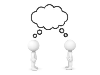 Two 3D Characters sharing a thought bubble