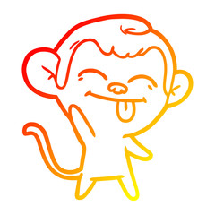 warm gradient line drawing funny cartoon monkey waving