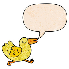 cartoon bird and speech bubble in retro texture style