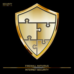 Internet security shield puzzle. Antivirus and firewall protection sign vector
