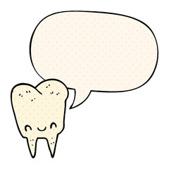 cartoon tooth and speech bubble in comic book style