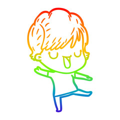 rainbow gradient line drawing cartoon woman talking