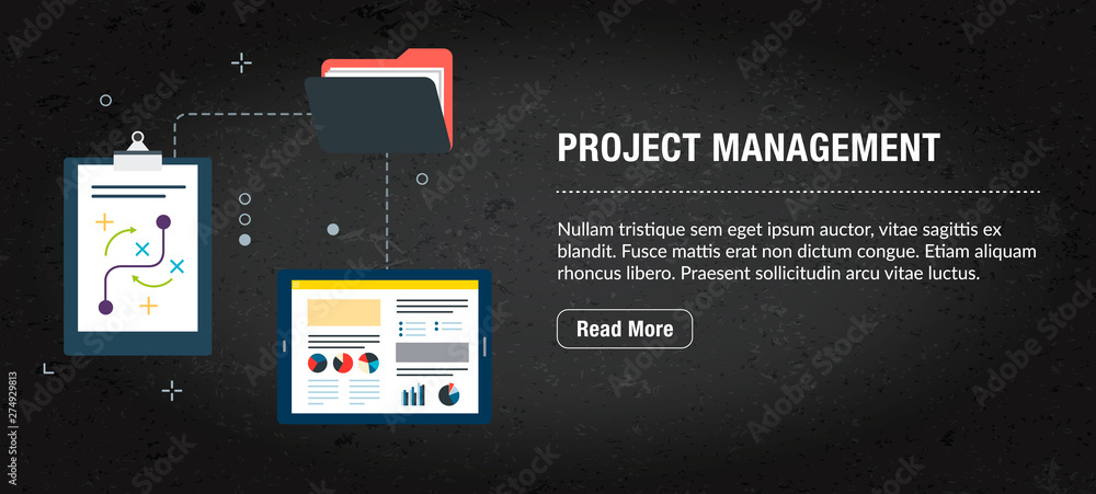 Poster project management, banner internet with icons in vector.