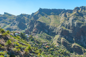 masca town inside eroded valley in tenerife, Spain