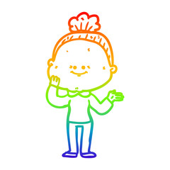 rainbow gradient line drawing cartoon happy old woman
