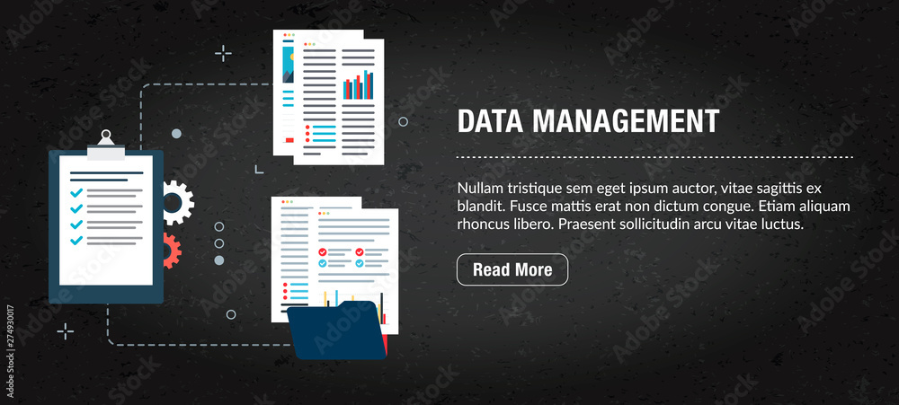 Wall mural data management, banner internet with icons in vector.