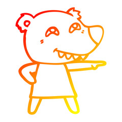 warm gradient line drawing cartoon pointing bear girl showing teeth