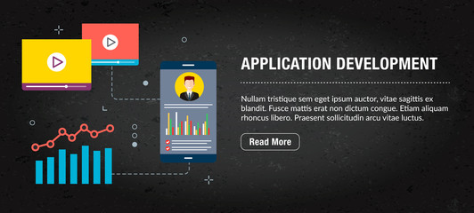 Application development, banner internet with icons in vector.