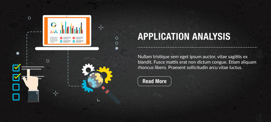 Naklejka premium Application analysis, banner internet with icons in vector.