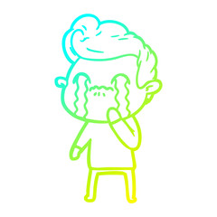 cold gradient line drawing cartoon man crying
