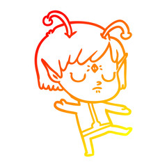warm gradient line drawing cartoon alien girl