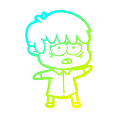 cold gradient line drawing cartoon exhausted boy