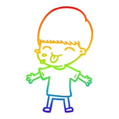 rainbow gradient line drawing cartoon boy sticking out tongue