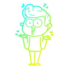 cold gradient line drawing cartoon man shrugging