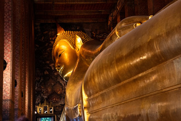 Reclining Buddha Golden Statue Wat Pho Bangkok Thailand