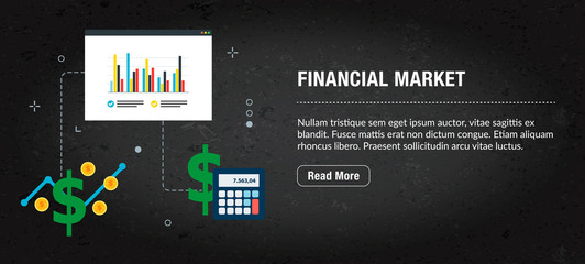 Financial market, banner internet with icons in vector.