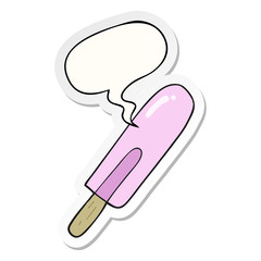 cartoon ice lolly and speech bubble sticker