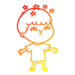 warm gradient line drawing cartoon amazed boy