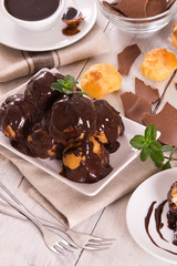 Chocolate profiteroles. 