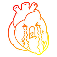 warm gradient line drawing cartoon heart crying