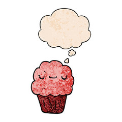 cartoon muffin and thought bubble in grunge texture pattern style