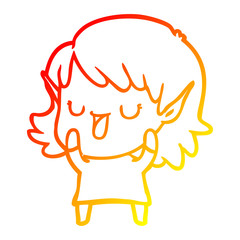 warm gradient line drawing cartoon elf girl