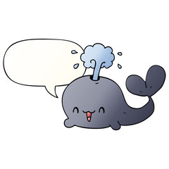 cartoon whale and speech bubble in smooth gradient style