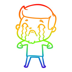 rainbow gradient line drawing cartoon man crying