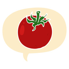 cartoon fresh tomato and speech bubble in retro style