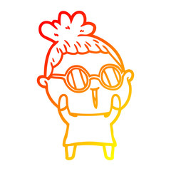 warm gradient line drawing cartoon woman wearing spectacles