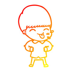 warm gradient line drawing cartoon boy sticking out tongue