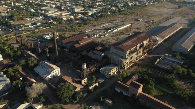 Aerial Drone View over the old Sugar Factory in Los Mochis, Sinaloa, Mexico