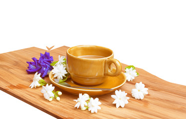 Coffee flowers on wood.