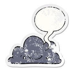 cute cartoon cloud and speech bubble distressed sticker