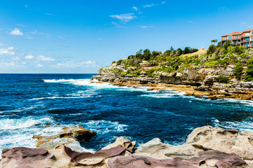 The rugged coastline on the Bondi Beach to Coogee Beach coastal path in Sydney, Australia