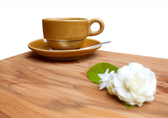 Coffee flowers on wood.