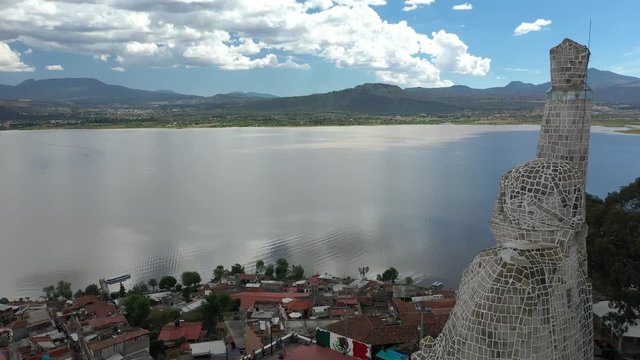 Aerial Drone View over Janitzio Island on Patzcuaro Lake, Michoacan, Mexico