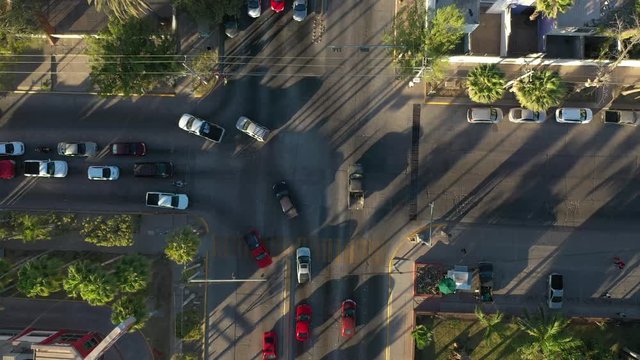 Aerial Drone View over one intersection in Los Mochis, Sinaloa, Mexico