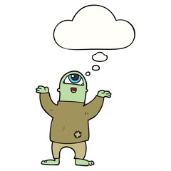 cartoon halloween monster and thought bubble