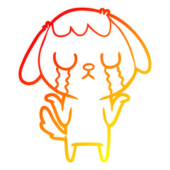 warm gradient line drawing cute cartoon dog crying