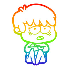 rainbow gradient line drawing cartoon exhausted boy